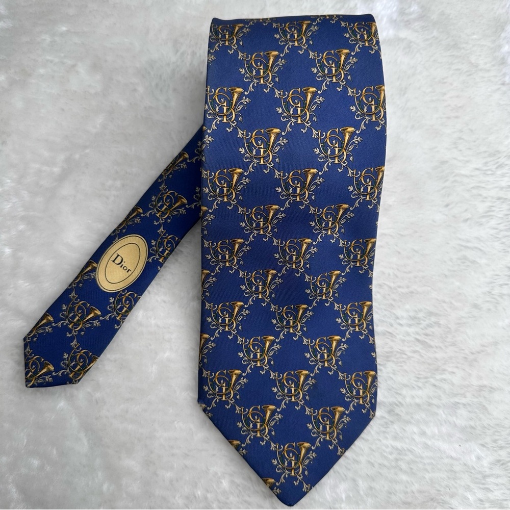 Dior Blue and Gold Men's Tie - Picture 3 of 9